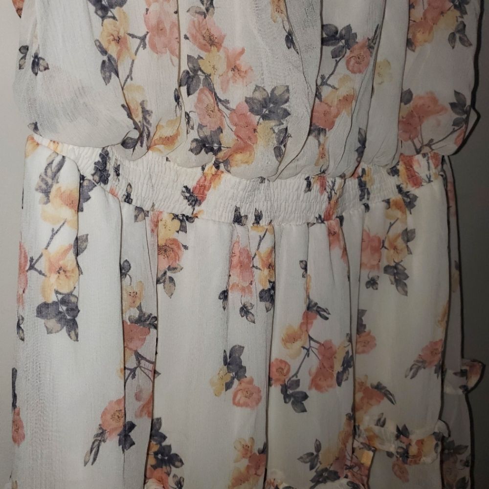 J FOR JUSTIFY CREAM CIRAL AND GRAY FLORAL PRINT DRESS SIZE 3X - Picture 2 of 6